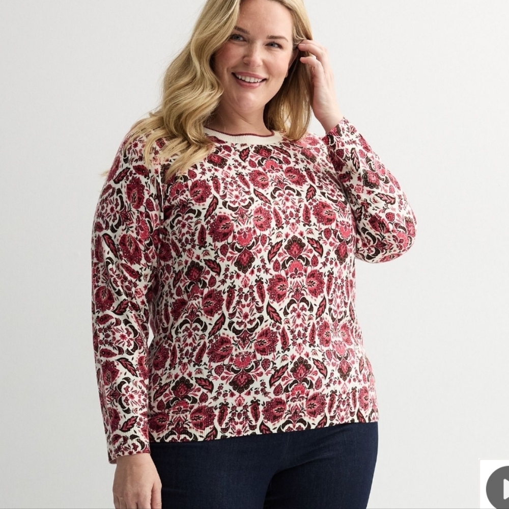 Croft & Barrow Printed Crewneck Extra Soft  Pullover Sweater New With Tags